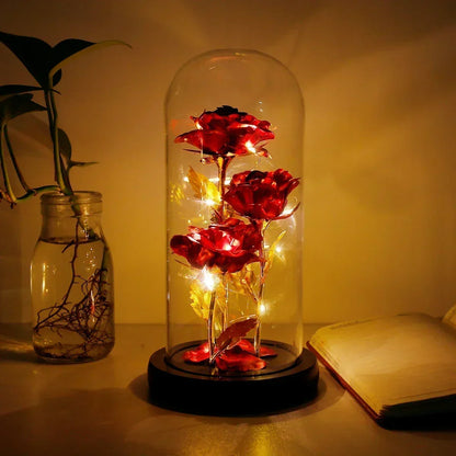 Enchanted glass rose with LED lights